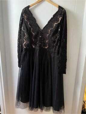 City Chic Black Lace Dress with Blush Lining